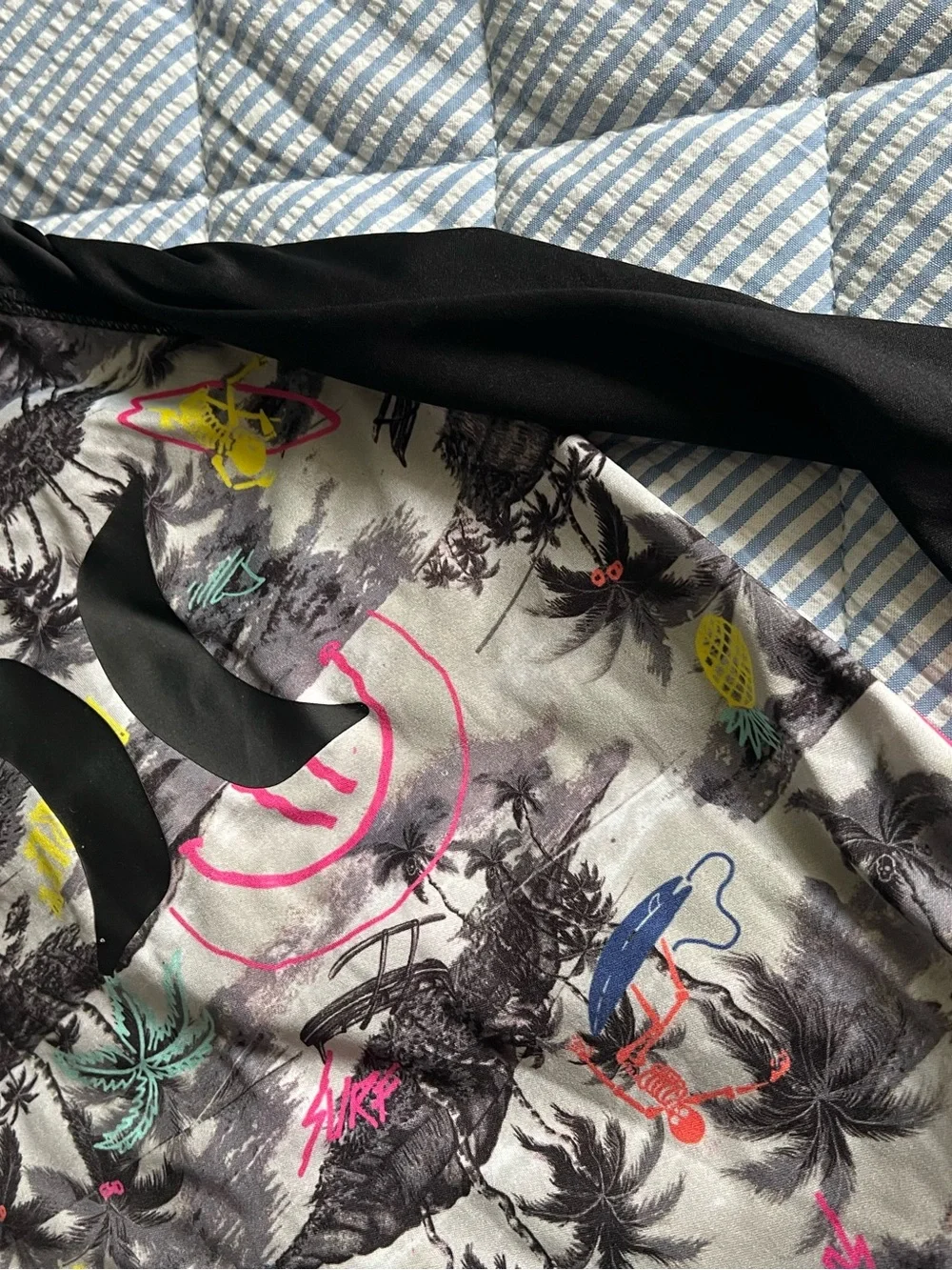 Hurley Kids Black Sleeve Rashguard with Neon Multi Print